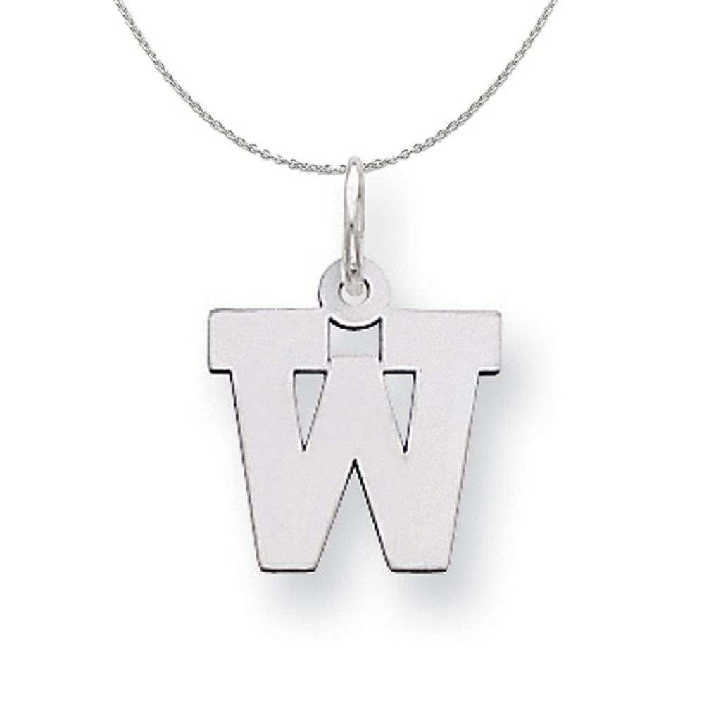 Silver, Amanda Collection Small Block Style Initial W Necklace - 20 In